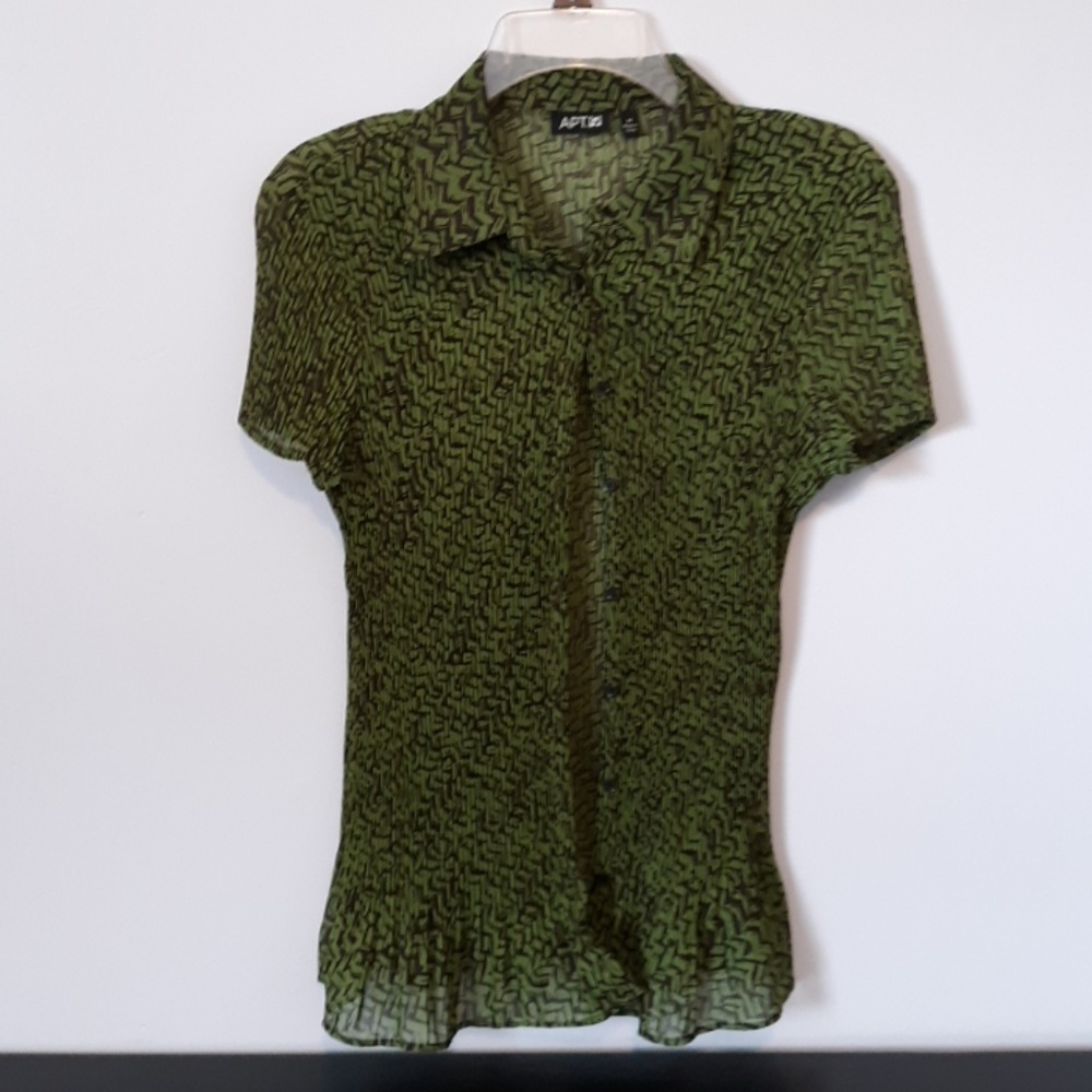 Apt. 9 Green and Brown Crinkle Blouse, size M